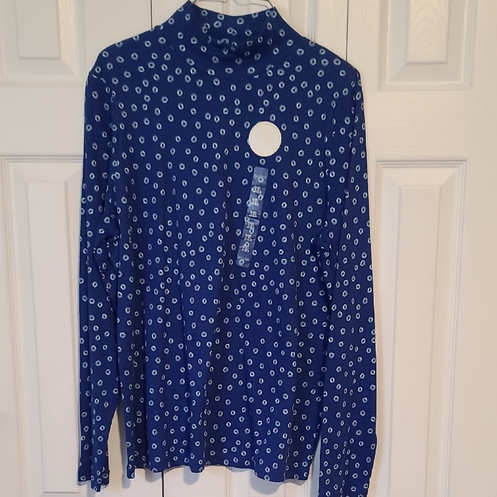 Blue Cotton Mock Neck Long Sleeve Top (D1)